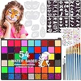 54 Color Face Painting Kit, Non Toxic Water Activated Face Paint kit Professional Palette with Multiple Facepaint Makeup Tools for Halloween, Carnival, Party, Creative Activities
