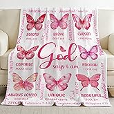 Christian Blanket, Butterfly Throw Blanket for Women Mom Girl,Catholic Gifts,Inspirational Faith Prayer Quilt with Bible Verse Scripture,Soft Flannel, Pink, 40" x 50"