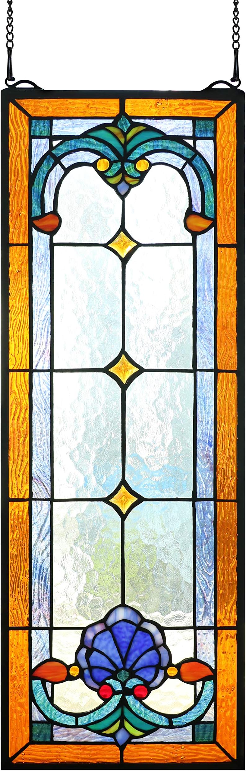Happy Living Time Tiffany Style Victorian Stained Glass Window Panels Hanging (10" X 28.4")