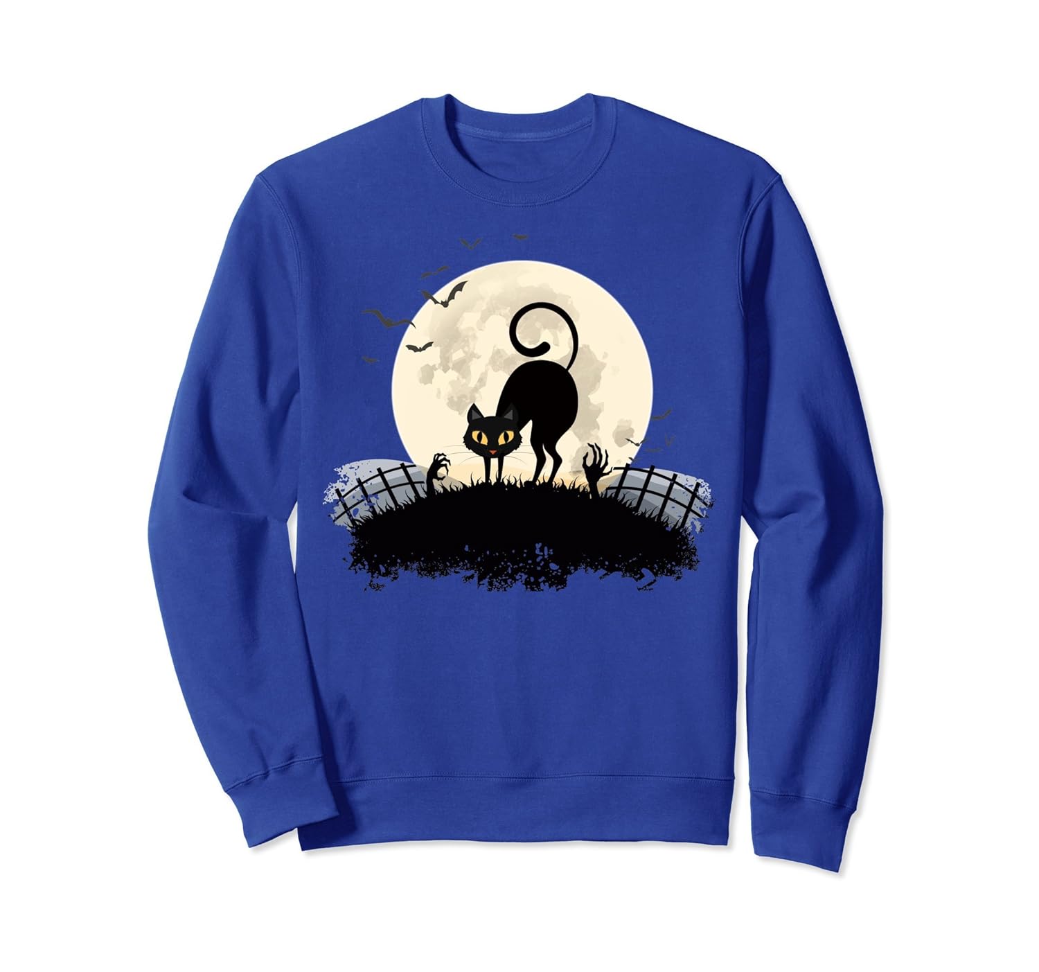 Black Cat Lover Halloween Sweatshirt Full Moon Bats-ANZ