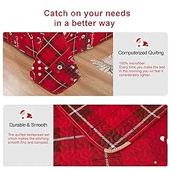 Christmas Quilt Set Twin Size Xmas Red Plaid Santa