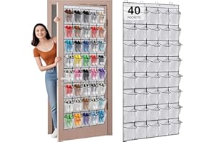 40 Large Mesh Pocket Over the Door Shoe Organizer,Hanging Shoe Rack for Door,Hualleko Shoes Organizer Hanger with Large Capacity, Shoes Storage Holder Sturdy Non-woven Fabric - Stores 20 Pairs (White)