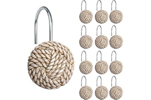 Sunlit Boho Knots Shower Curtain Hooks, Home Decorative Shower Curtain Rings for Bathroom, Seaside Nautical Shower Curtain Hangers Bathroom Accessories, Set of 12