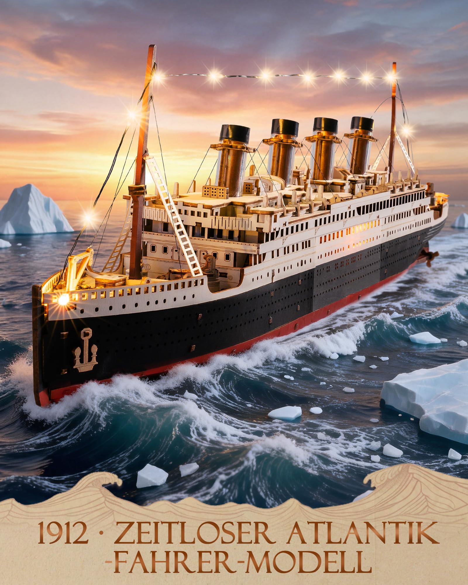 Rolife 3D-Holzpuzzle Titanic Schiffsmodell - 433-teiliges Steckbaustein Bausatz 6 Stunden Montagezeit, Sammler Wohnkultur Deko, Erwachsene, Bastler und Geschichtsinteressierte 2