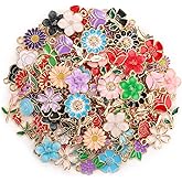 Mckanti 150Pcs 75 Pairs Spring Flower Charms for Jewelry Making and Bracelets, Wholesale Floral Assorted Enamel Mixed Bulk Metal Charms for DIY Necklace Bracelet Earring Jewelry Making and Crafting
