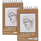 U.S. Art Supply 5.5"x8.5" Top Spiral Bound Sketch Book, 2 Pack, 100 Sheets Each, 60lb (100gsm), Acid-Free, Artist Sketchbook, Drawing Pad for Adults & Students