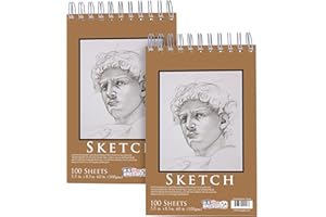 U.S. Art Supply 5.5"x8.5" Top Spiral Bound Sketch Book, 2 Pack, 100 Sheets Each, 60lb (100gsm), Acid-Free, Artist Sketchbook, Drawing Pad for Adults & Students