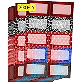 Pounchi Spider Web Name Tag Stickers Labels (200 Pcs) 3.5 x 2.2 Inch, Peel and Stick Name Tag Labels with Perforated Line for Party Favors School Office Home