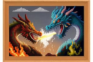 Funxvoot Stamped Cross Stitch Kits Beginners Full Range of Embroidery Starter Kits for Adults Printed Cross Stitching DIY kit (（Battle Dragon 15.7x19.7 inch）