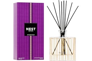 NEST New York Reed Diffuser, Autumn Plum - 5.9 fl oz - Fragrance for Up to 90 Days - Reusable, Refillable Glass Holder - Includes 8 All-Natural Reed Sticks - Flame Free