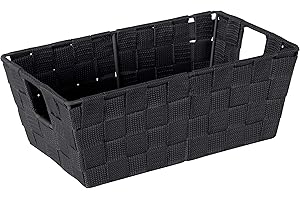 Simplify Small Shelf Woven Strap Tote | Decorative Storage Basket | Built in Handles | Organization | Closet | Bedroom | Bathroom | Nursery | Accessories | Toys | Gifts | 1 Pack | Black