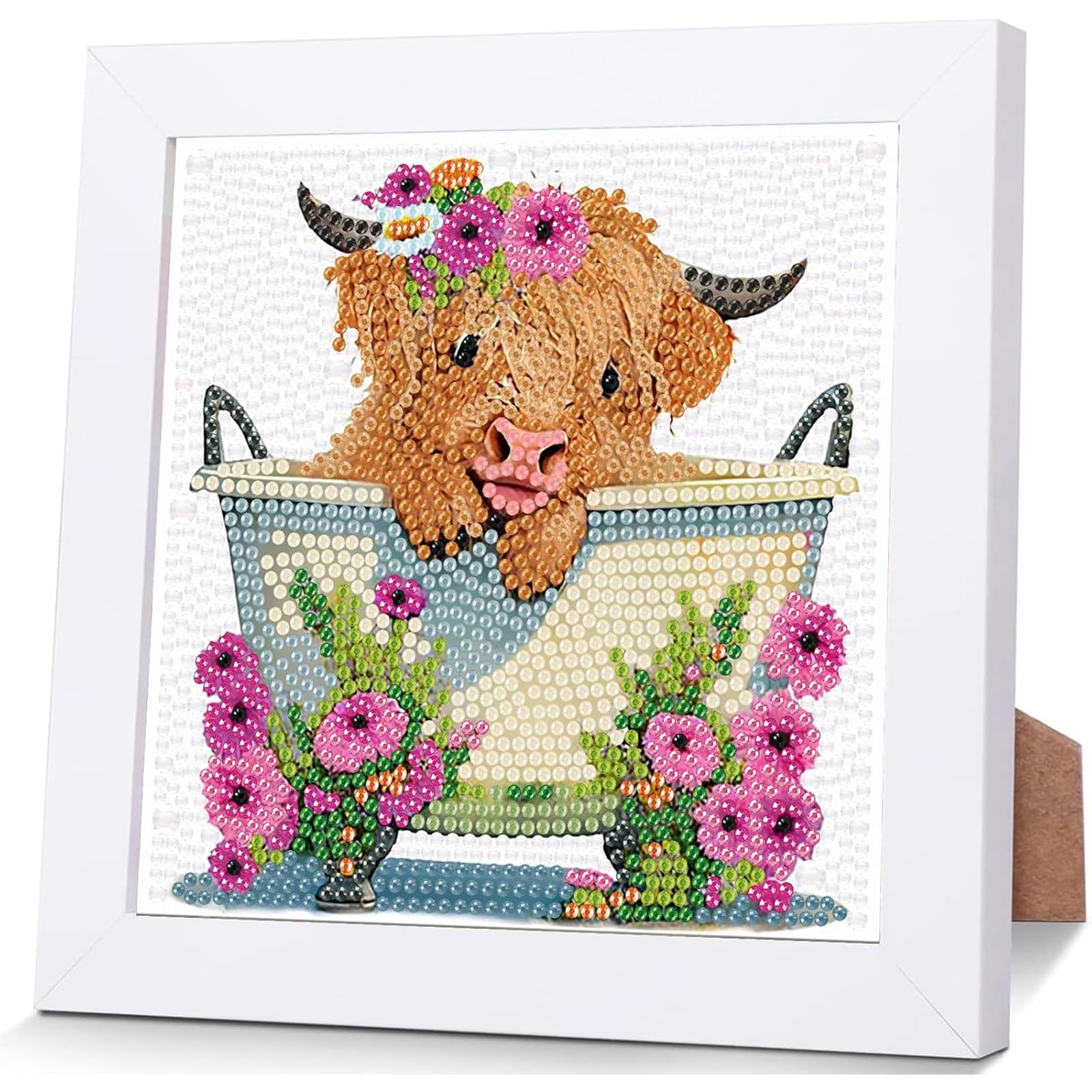Viart Cow Diamond Art for Kids with Frame-Highland Cow Diamond Painting for Kids, Animal Small Diamond Art Kits, Easy DIY Crystal Mosaic Kits for Children Girls Boys Gifts (7x7inch)