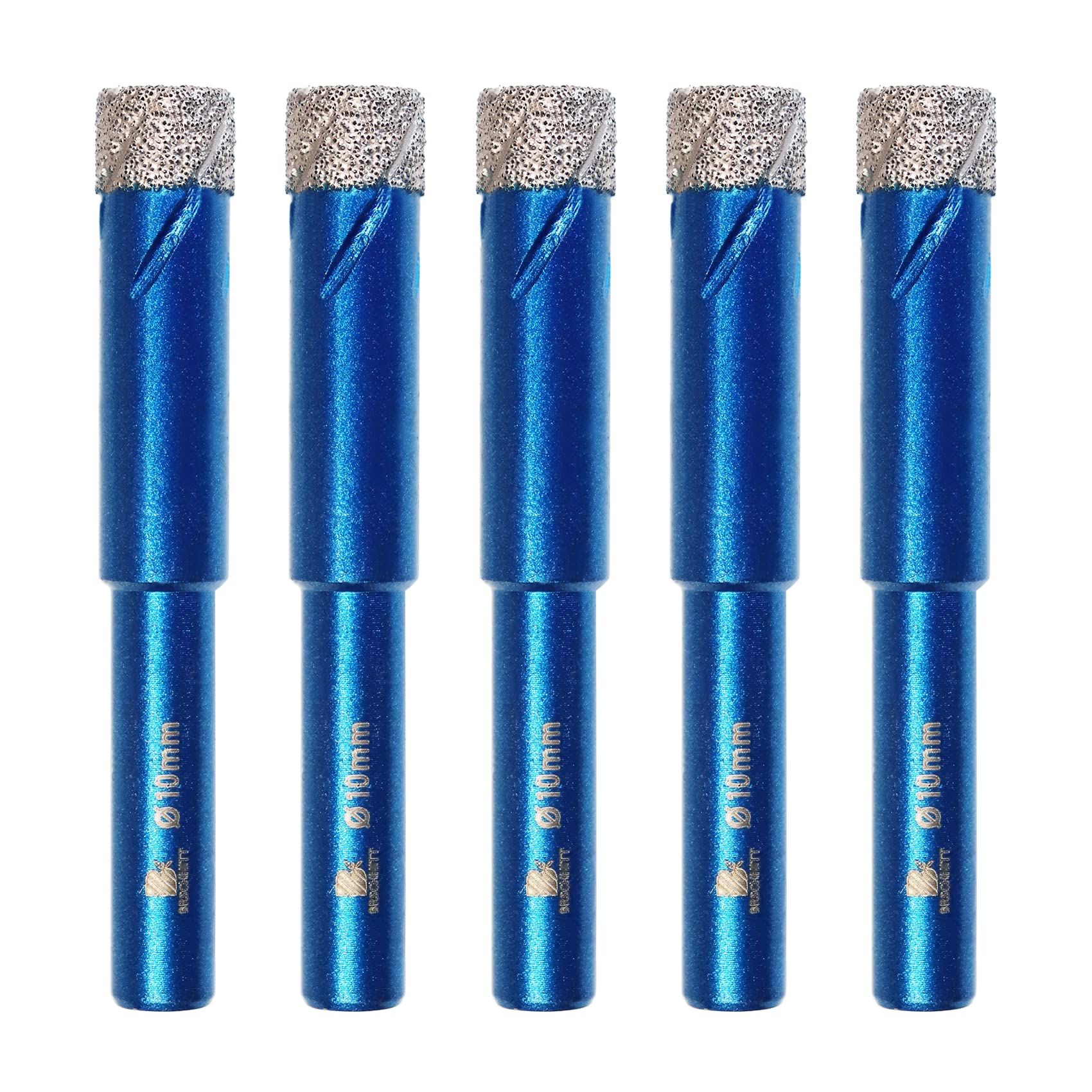 BRSCHNITT Diamond Drill Bit Set - 5pcs 10mm Hole Saw Core Bit With Round Shank for Porcelain Tile, Ceramic, Stone, Granite, Marble - Hex Shank Dry Drilling Core Bit Kit