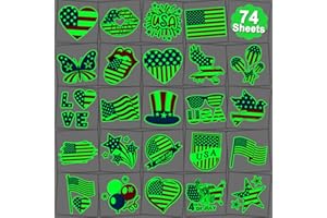 CHARLENT Glow in The Dark 4th of July Temporary Tattoos for Kids - 74 Individually Sheets Luminous American Flag Tattoos for Boys Girls Fourth of July Party Decorations and USA Party Favors