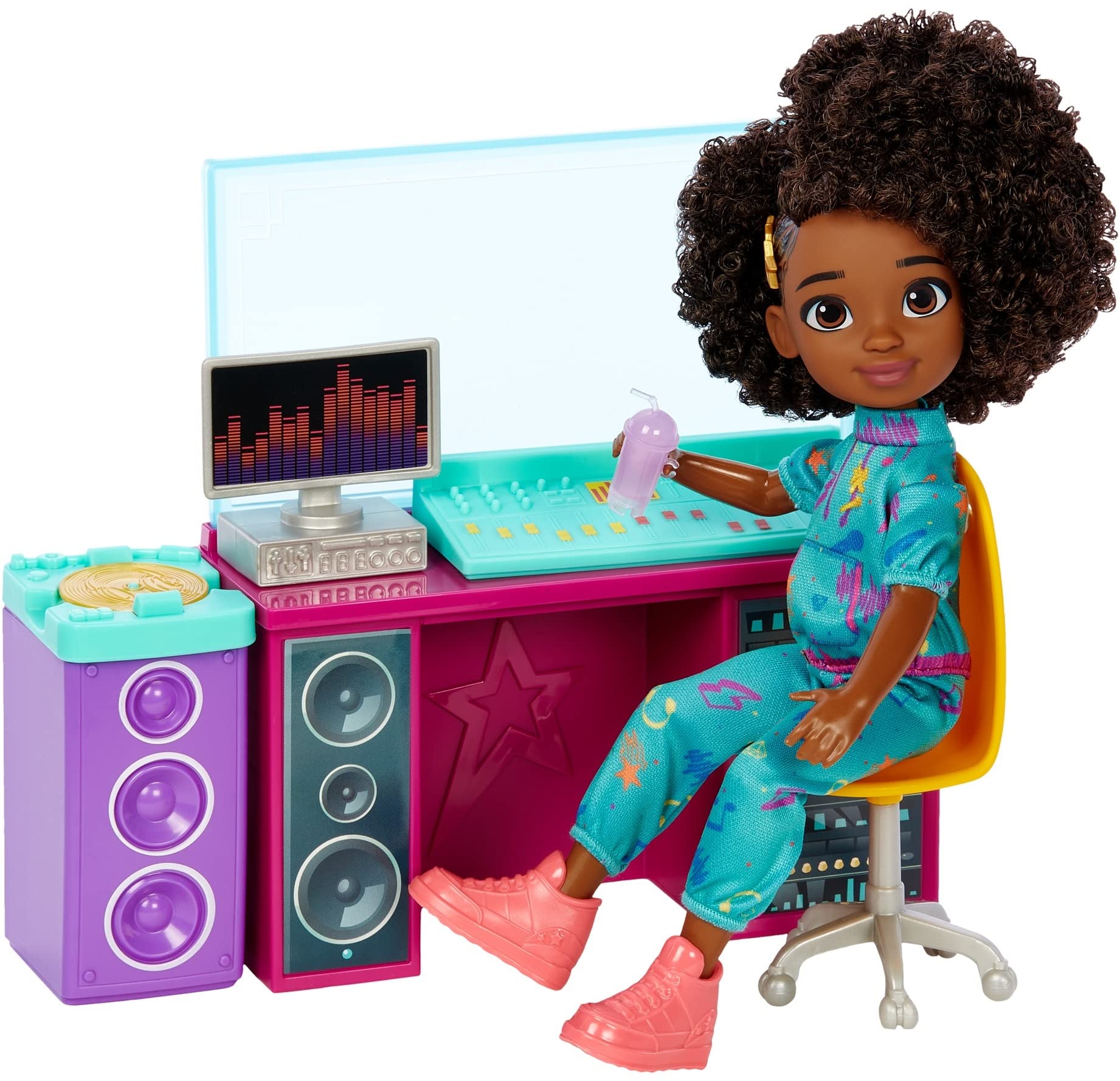 Karma’s World Making Rhymes Recording Studio 13-Piece Playset with Karma Doll (8.7-in), Mixing Booth, Guitar, Collectible Record, and More, HHJ27