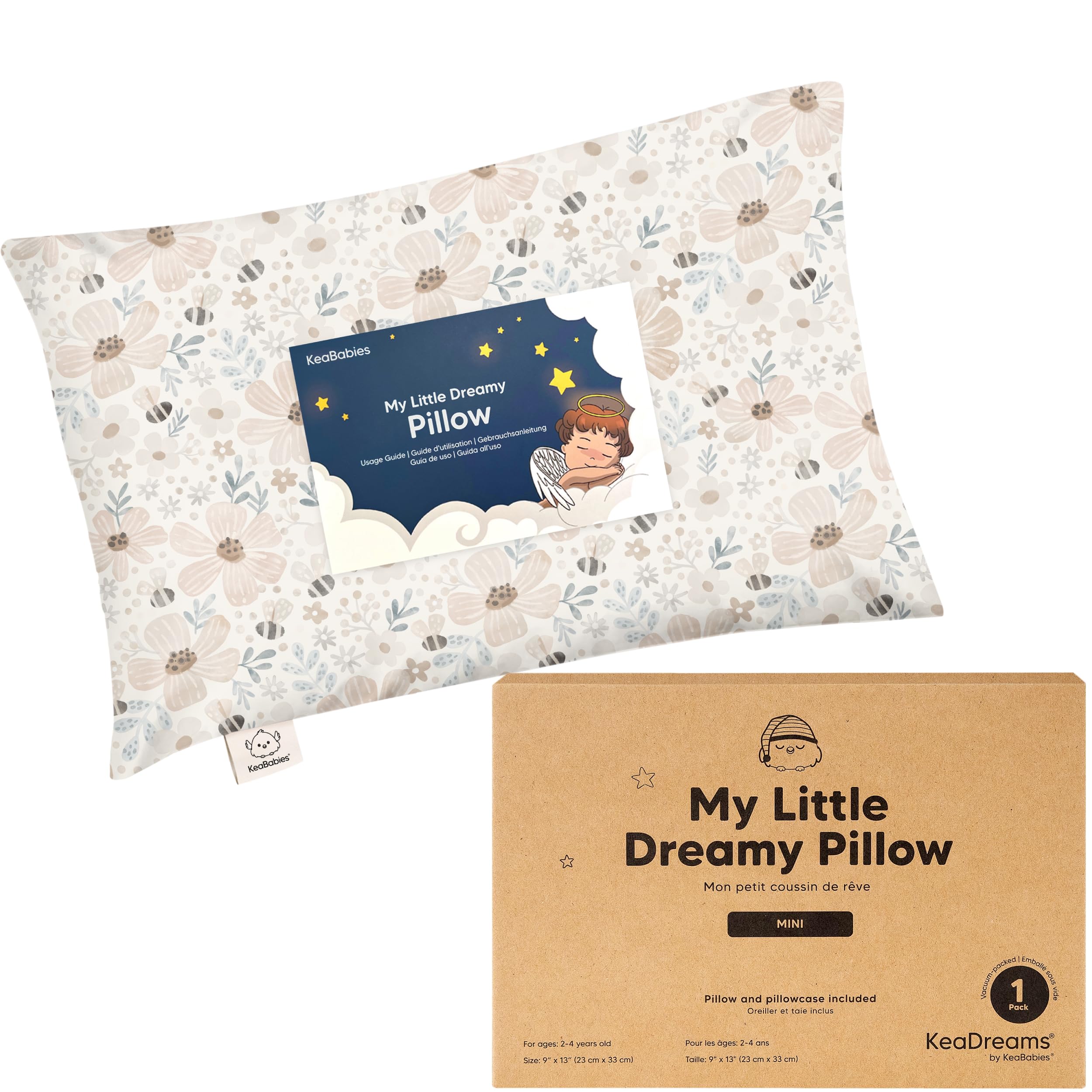 Photo 1 of Mini Toddler Pillow with Pillowcase - 9x13 My Little Dreamy Travel Kids Pillow for Sleeping, Toddler Bed, Small, Tiny, Organic Cotton Pillowcase, Soft & Breathable, Kids 2-4 Years Old (Flora Vale)