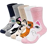 Hellomamma Girls Toddler Cotton Crew Socks Kids Novelty Animal Soft Funny Fashion Casual Breathable Childs Socks 5 Pairs