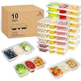 MACTANO 8 OZ Reusable Snack Containers with Lids, New 3 Compartment Condiment Snack Pack Containers 10 Sets
