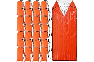 Qunclay 24 Set Emergency Sleeping Bag Survival Bivvy Sack Blanket with Whistles Lightweight Portable Thermal Survival Bag Thick with Hood Extension Nylon Stuff Sack for Camping Hiking Outdoor