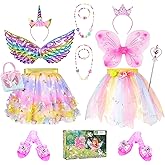 Rolevoria Princess Dress Up Unicorn & Fairy Costume for Girls, Toddler Tutu Set with Wings, Shoes, Jewelry, Headband, Pretend Play Fairy Toys for Girls Ages 3 4 5 Christmas Birthday Gift Rainbow