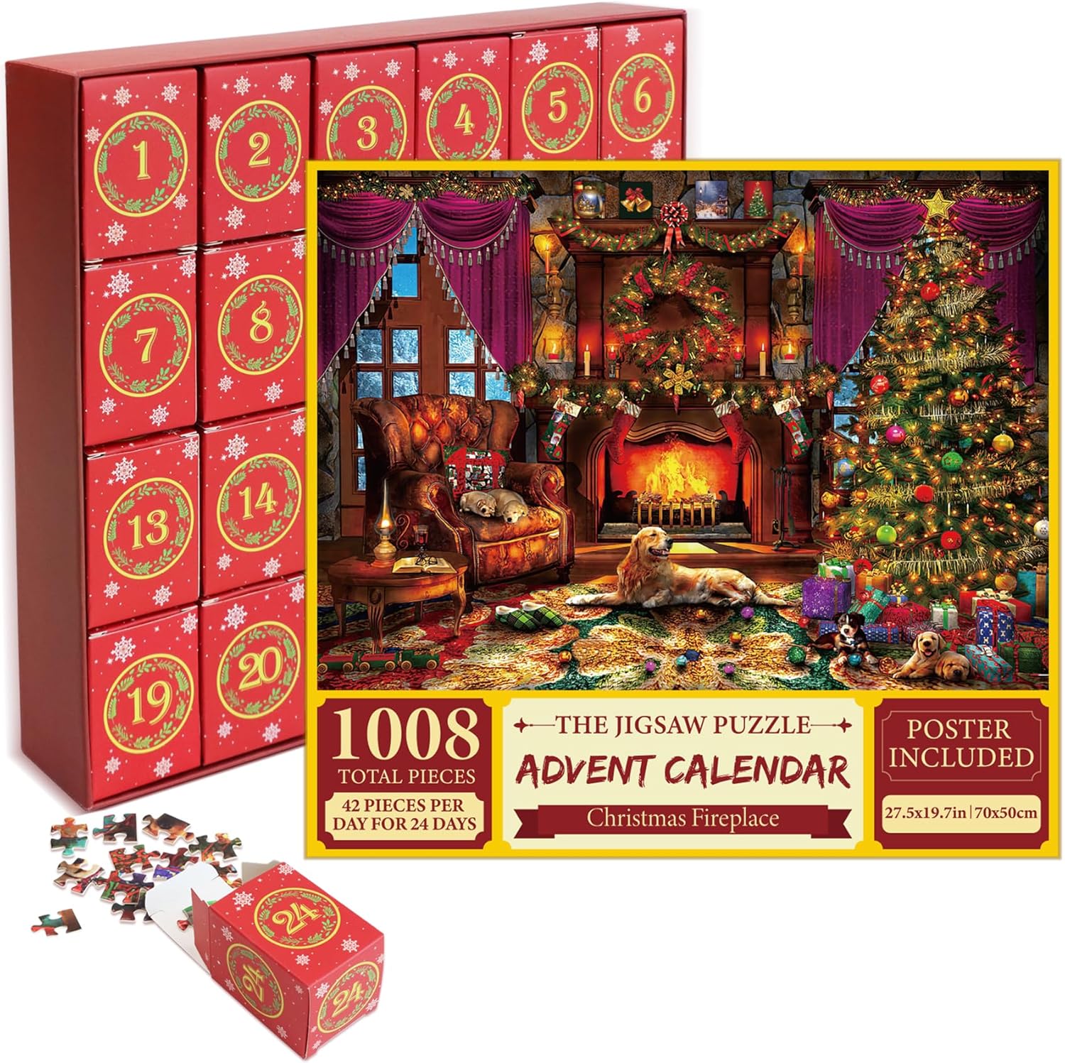 Advent Calendars - pigipigi Advent Calendar 2023 Christmas Jigsaw Puzzle - 24 Boxes 1008 Pieces Holiday Puzzle Gift for Kid Adult, Christmas Countdown Puzzle Toy Gift Christmas Home Fireplace Decoration