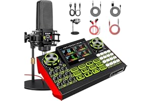 TENLAMP Podcast equipment bundle with live sound card audio mixer, podcast equipment with 3.5mm microphone, soundboard for phone, computer, live streaming, singing, recording, and content creation.