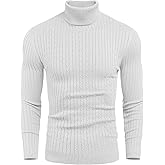 COOFANDY Men's Slim Fit Turtleneck Sweater Casual Twist Patterned Pullover Knitted Sweaters
