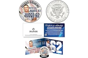 MERRICK MINT Aaron Judge Officially Licensed Single Season 62 Home Run Record Genuine Legal Tender JFK Kennedy Half Dollar U.S. Coin with Panoramic Display Certificate