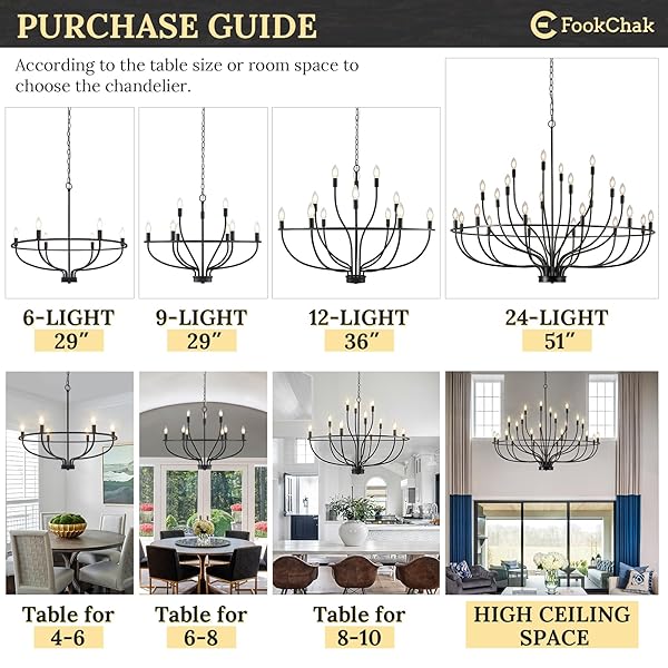 FOOKCHAK BLACK DINING ROOM LIGHT FIXTURE, 6-LIGHT FARMHOUSE BLACK CHANDELIER FOR BEDROOM METAL CANDLE CHANDELIERS HANGING LIGHTING FOR KITCHEN LIVING ROOM ENTRYWAY FOYER, 28.54IN