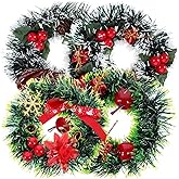 DECHOUS 4Pcs Mini Christmas Wreaths Artificial Dollhouse Decoration 5.5 Inch Miniature Christmas Wreath Xmas Tree Hanging Ornament for Crafts Xmas Holiday Party