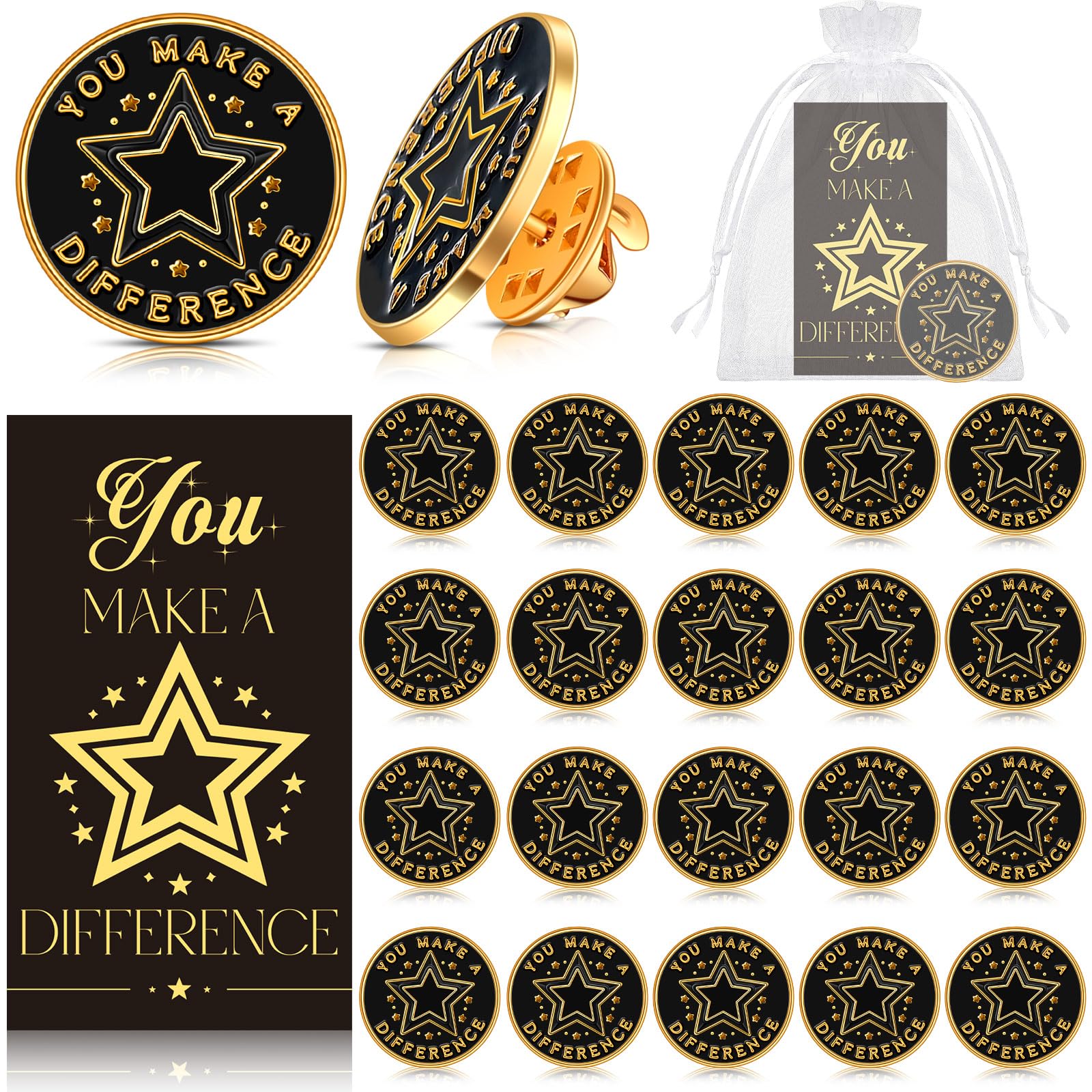 Dilunave 30 Sets Employee Appreciation Gifts Lapel Pin Badge Employee of the Month Recognition Pins with Cards and Organza Bags Thank You Gift for Coworkers Volunteer Teacher Nurse Staff