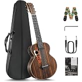 Caramel CB904G 30inch Ebony Wood Baritone Electric Guitalele | Small Guitar Kit Beginner Guitarlele Starter Bundle Strings, Padded Gig Bag, Strap Set
