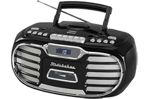 Retro Edge Big Sound Bluetooth Boombox with CD/Cassette Player-Recorder/AM-FM Stereo Radio with Metal Grill (Black)