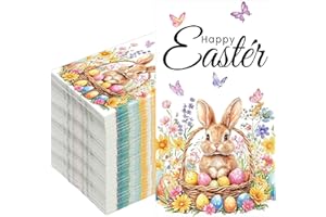 100 PCS Happy Easter Guest Napkins Easter Bunny Floral Paper Napkin 3 Ply Disposable Rabbit Egg Flower Decorative Hand Towels