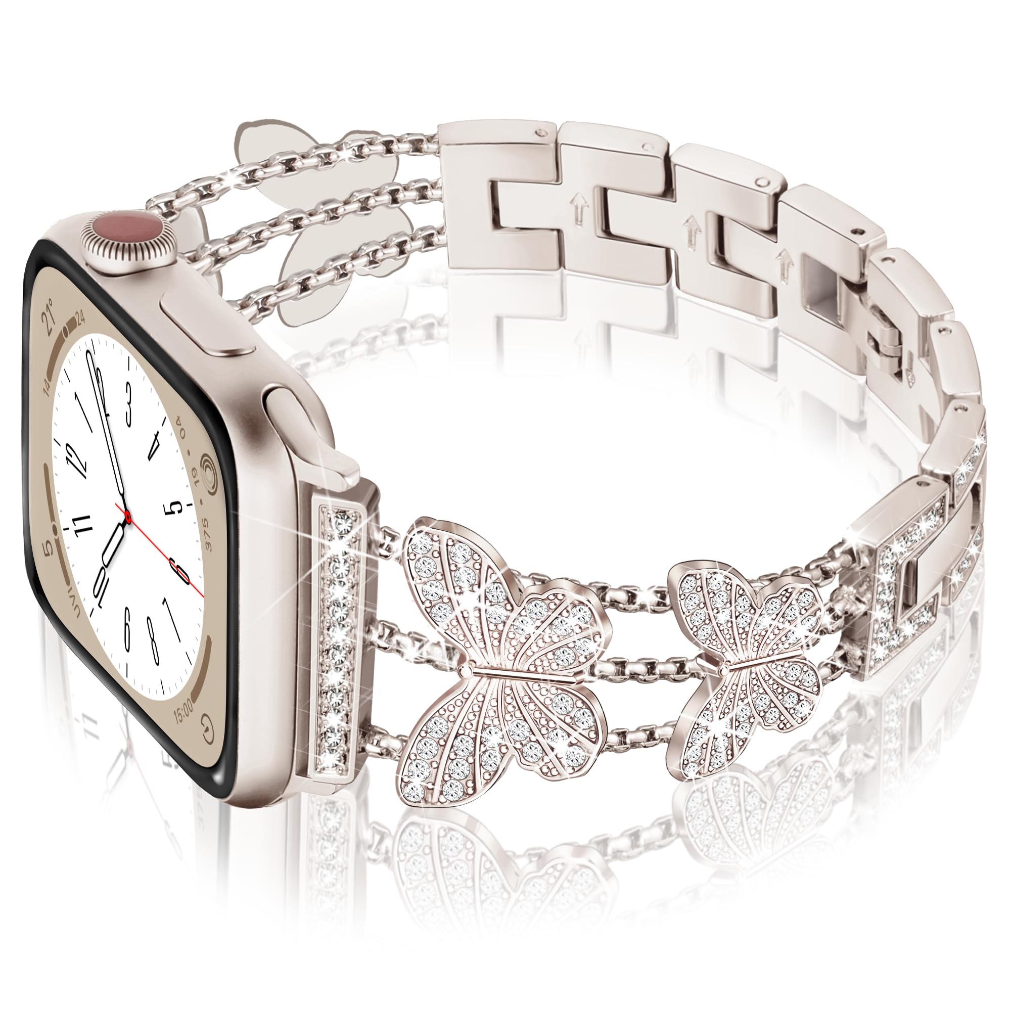 Ocaer Compatible with Apple Watch 46mm 45mm 44mm 49mm 42mm, Bling Metal Apple Watch Straps for iWatch Series 11 10 9 8 7 6 5 4 Ultra 3 SE 3 2 1, Glitter Jewelry iWatch Bracelet Women (Starlight)