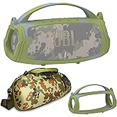 JCHPINE Silicone Cover and Hard Travel Case for JBL Charge 4 / Charge 5 Portable Bluetooth Speaker Accessories (Camouflage Case, NOT for Wi-Fi Version)
