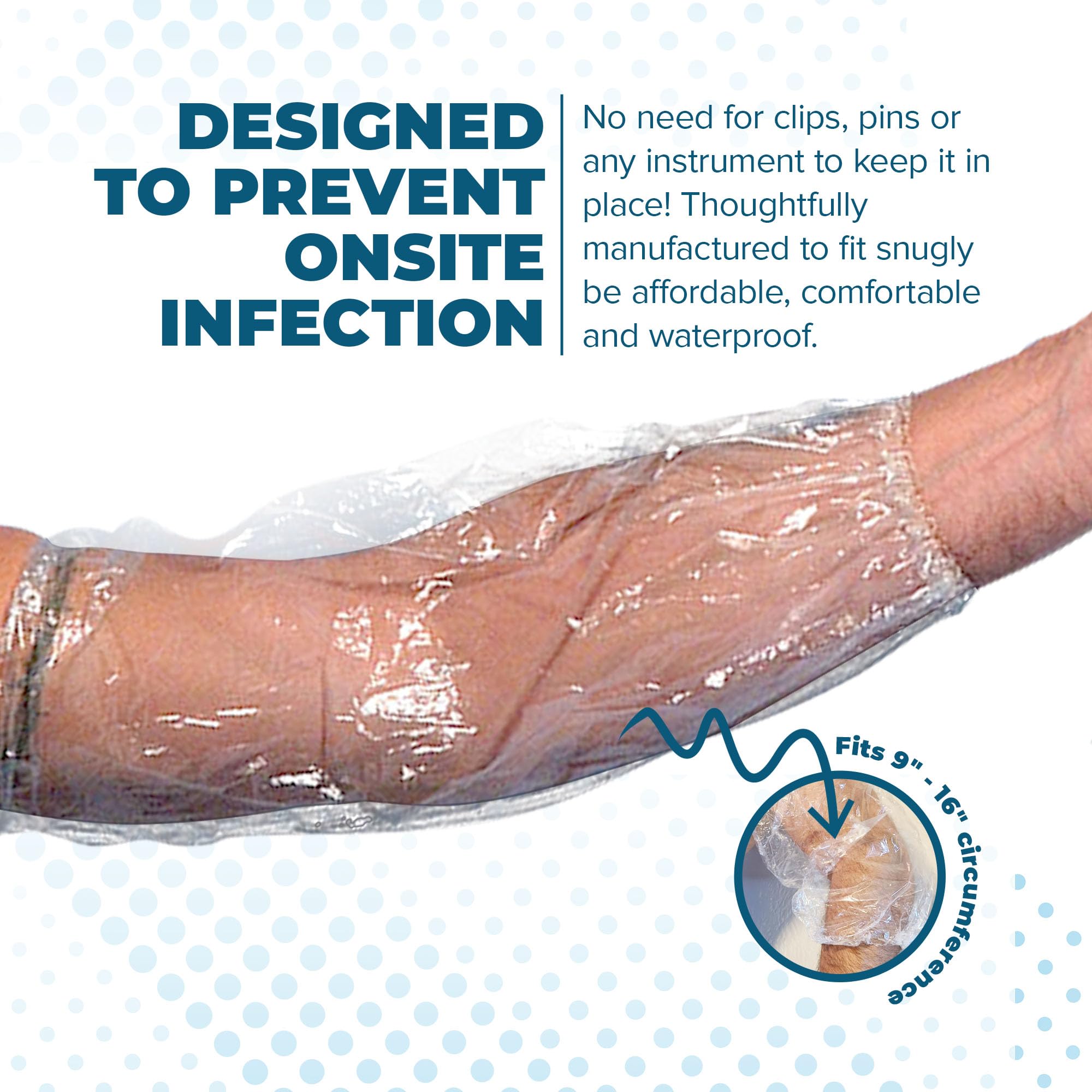 PICC Line Shower Sleeve Cover Protector- 25 Pack- Small arm- Knee Waterproof Broken Wound Elbow Surgery- Fits Circumference of 9 to 16 inches- Bandage