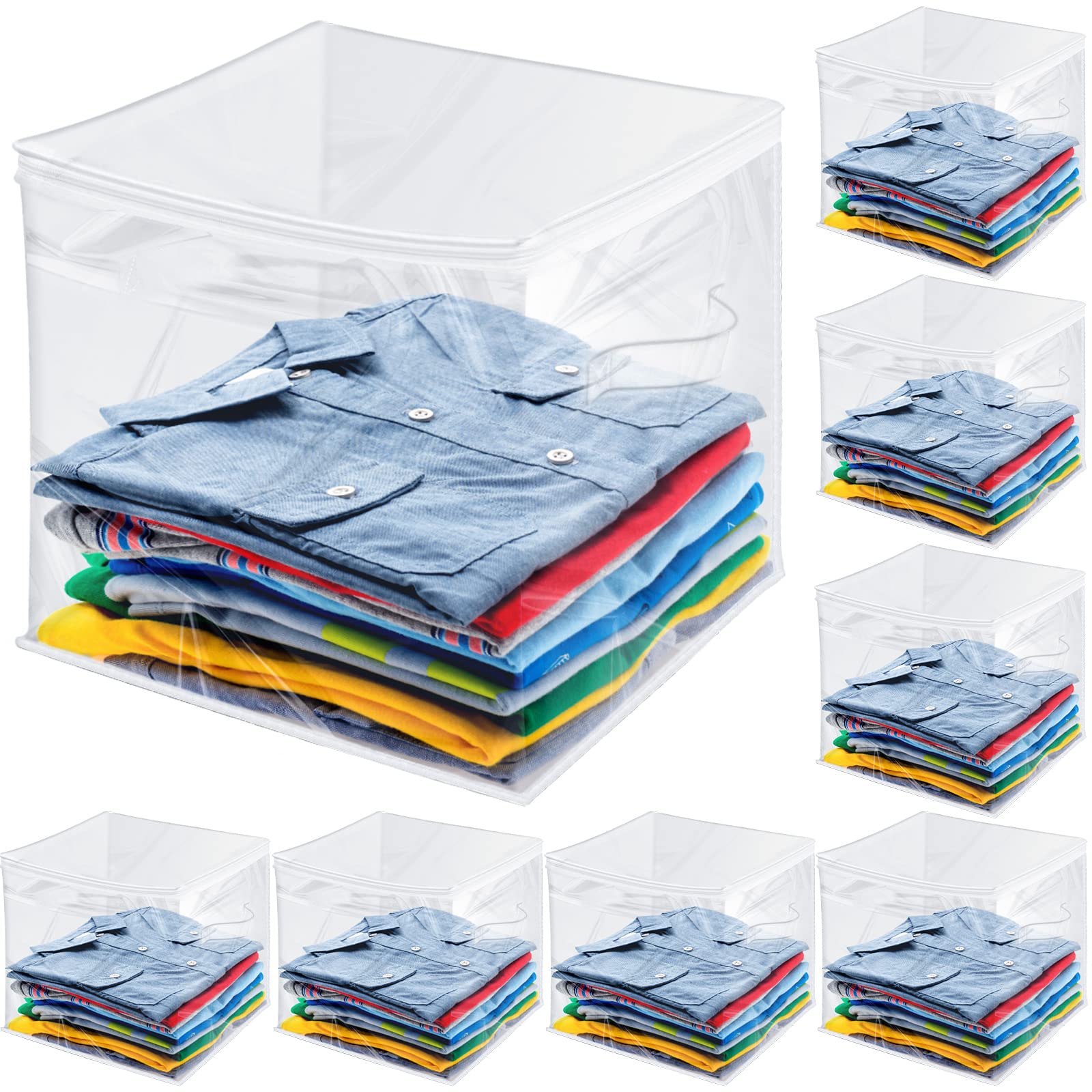 Photo 1 of Newwiee 15 Pcs Clear Cube Storage Bins 14 x 14 x 14 Inch Plastic Zippered Cube Organizer Foldable Sweater Storage Closet Organizer Collapsible Plastic Bags Bins Containers with Zipper and Handle