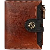 Blucoay Leather Wallet Women,RFID Blocking Womens Wallet Bifold Compact Small Wallet for Women Card Holder with Zip Coin Pocket Brownblack