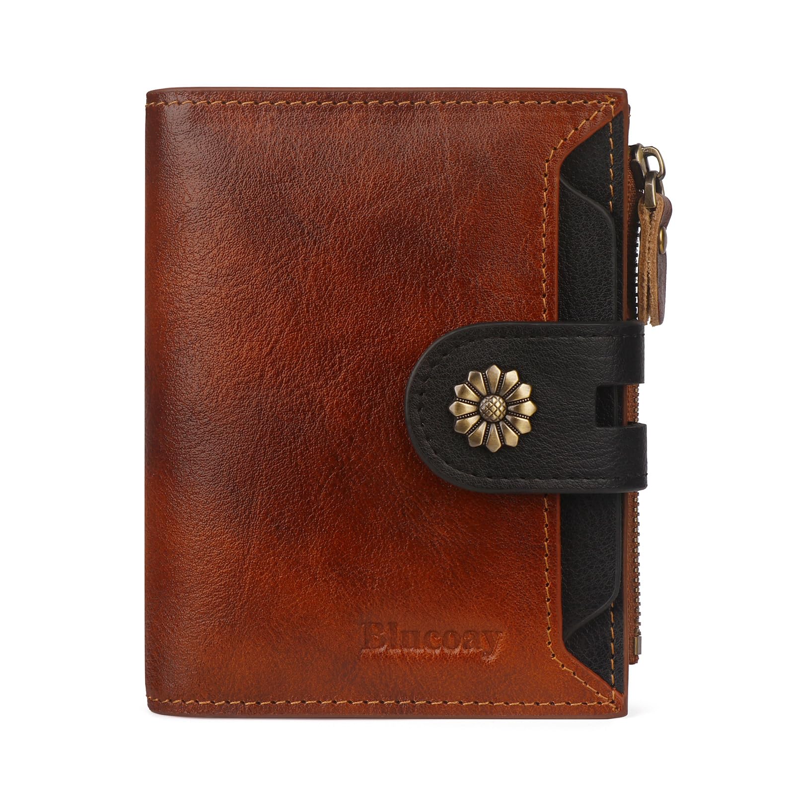 Photo 1 of Blucoay Leather Wallet Women,RFID Blocking Womens Wallet Bifold Compact Small Wallet for Women Card Holder with Zip Coin Pocket Brownblack