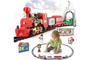 DULSAERA Christmas Train Set with Smoke, Light and Sounds, Kids Train Set, Toy Train Set for Around The Tree, Train Toy for Ages 3 4 5 6 7 8+ Years Old Boys, Black