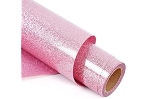 RENLI·TONG RENLITONG Pink Glitter Heat Transfer Vinyl HTV Vinyl 12 Inch by 8 Feet Rolls Iron on Vinyl for T-Shirt Silhouette Cameo Easy to Cut & Weed for Design