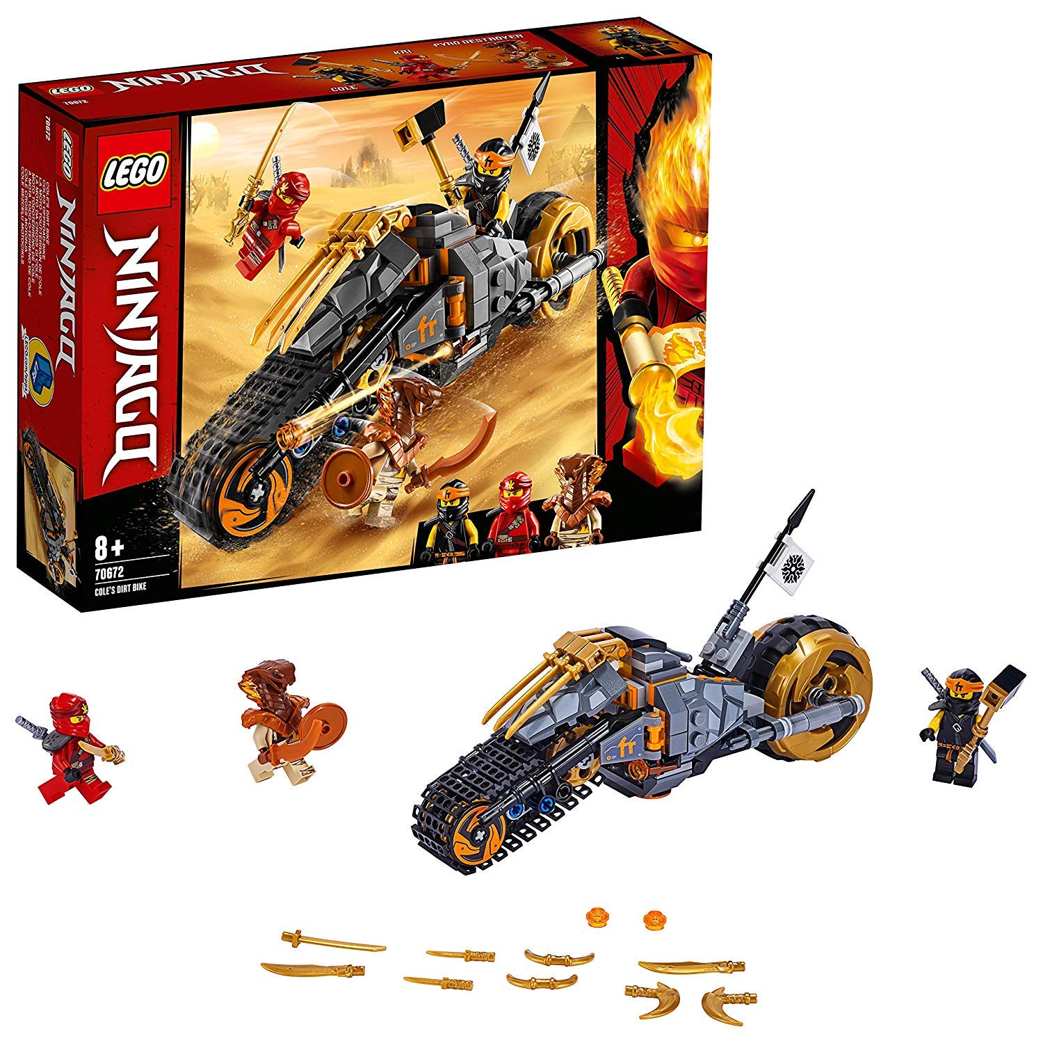 LEGO 70672 NINJAGO Cole’s Dirt Bike Ninja Motorbike with Caterpillar Tracks and 3 Minifigures, Adventure Toy for Kids
