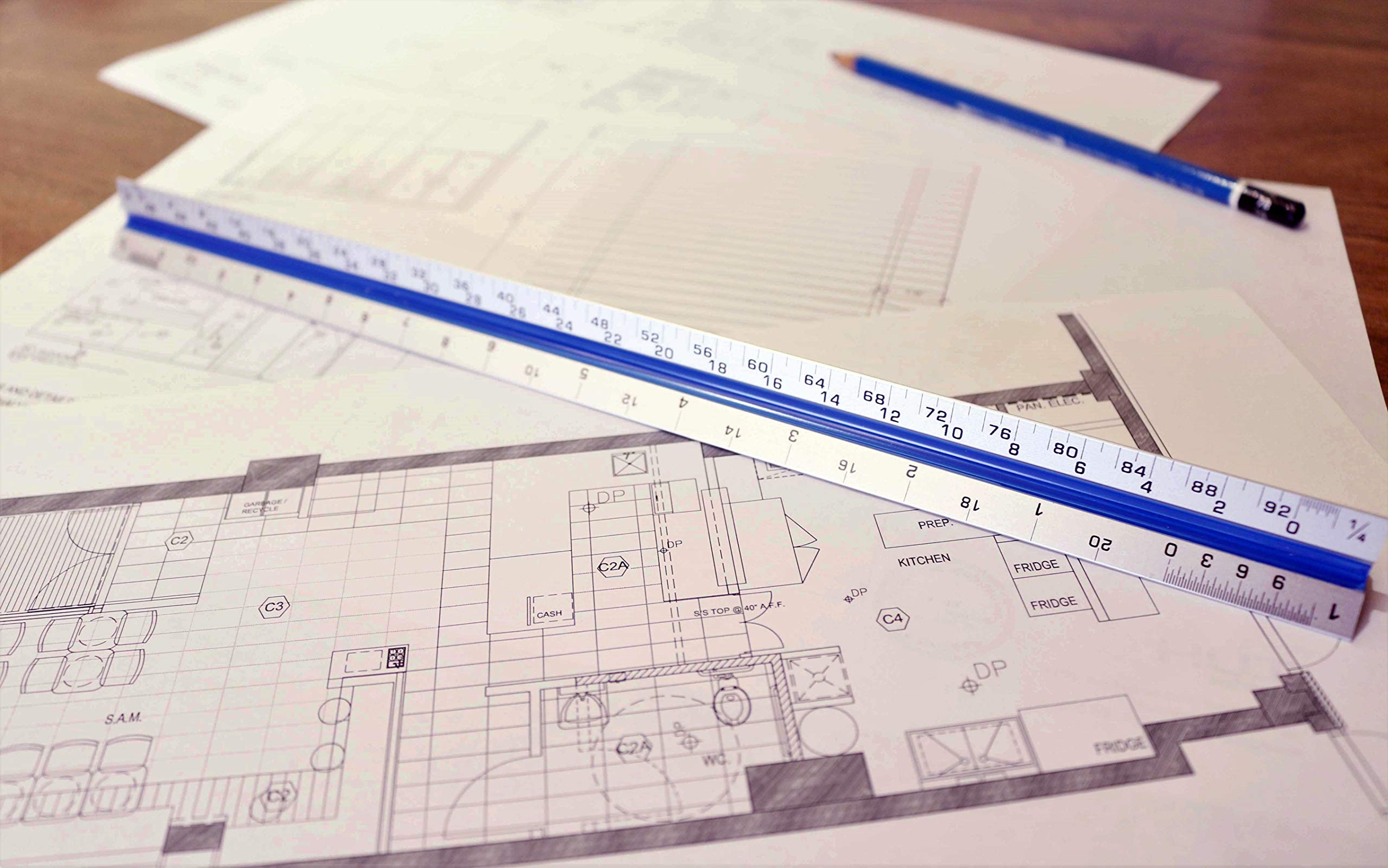 RAM Solutions Architect Scale Ruler 12\'\' (Professional Grade Aluminum) Triangular Tool with Colored Grooves for Easy Reference - Imperial Measurements
