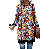 KISSMODA Women's Tunics or Tops to Wear with Leggings Short Sleeve Casual Long Tunics with Pockets T Shirts Loose S-3XL