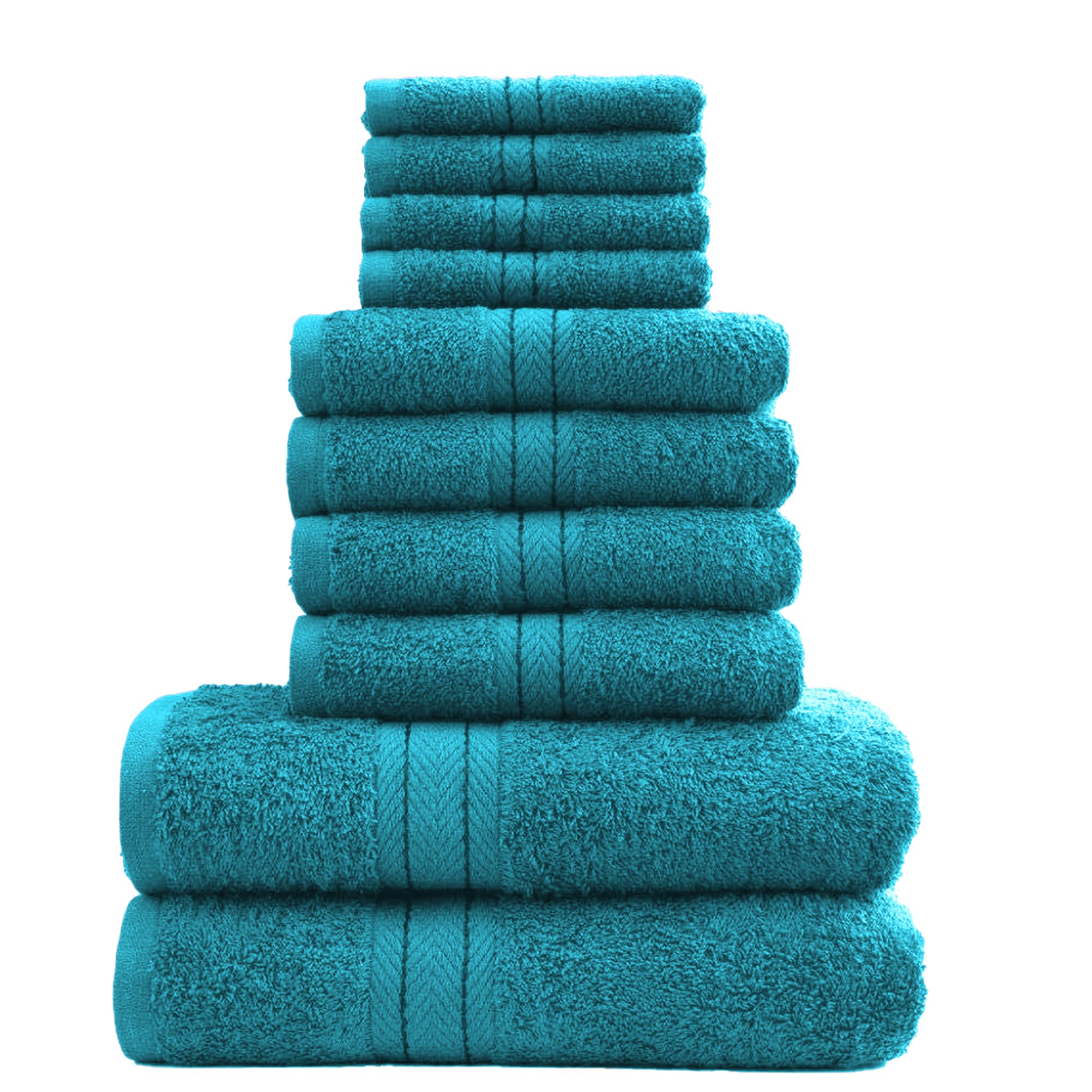 DARWEN STAR 10 Piece Towel Set UK 100% Cotton 500 GSM – Bathroom Towel Bale Set, Soft Absorbent Quick Dry Bath Towels Set, 4 Face Cloths 4 Hand Towels 2 Bath Towels, Hotel Quality (Aqua)