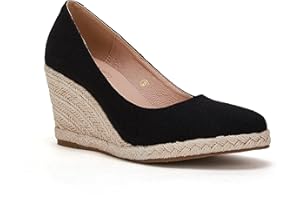 Ruanyu Women's Platform Espadrilles Wedge Sandals Slip On Solid Color Closed Pointed Toe Comfortable Wedge Pumps Shoes