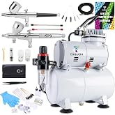 T TOGUSH Airbrush Kit with Compressor and Tank, Dual Action Airbrush Set | 3L Tank Compressor with Two Airbrushes and 0.2/0.3/0.5mm Nozzles for Model Painting, Hobby and Craft Projects