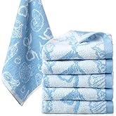 Remagr 6 Pcs Light Blue Bow Seashell Washcloths Summer Coastal Beach Decorative Towels 100% 13" x 13"Cotton Coquette Bow Soft Absorbent Preppy Wash Cloths Decor for Bath Kitchen