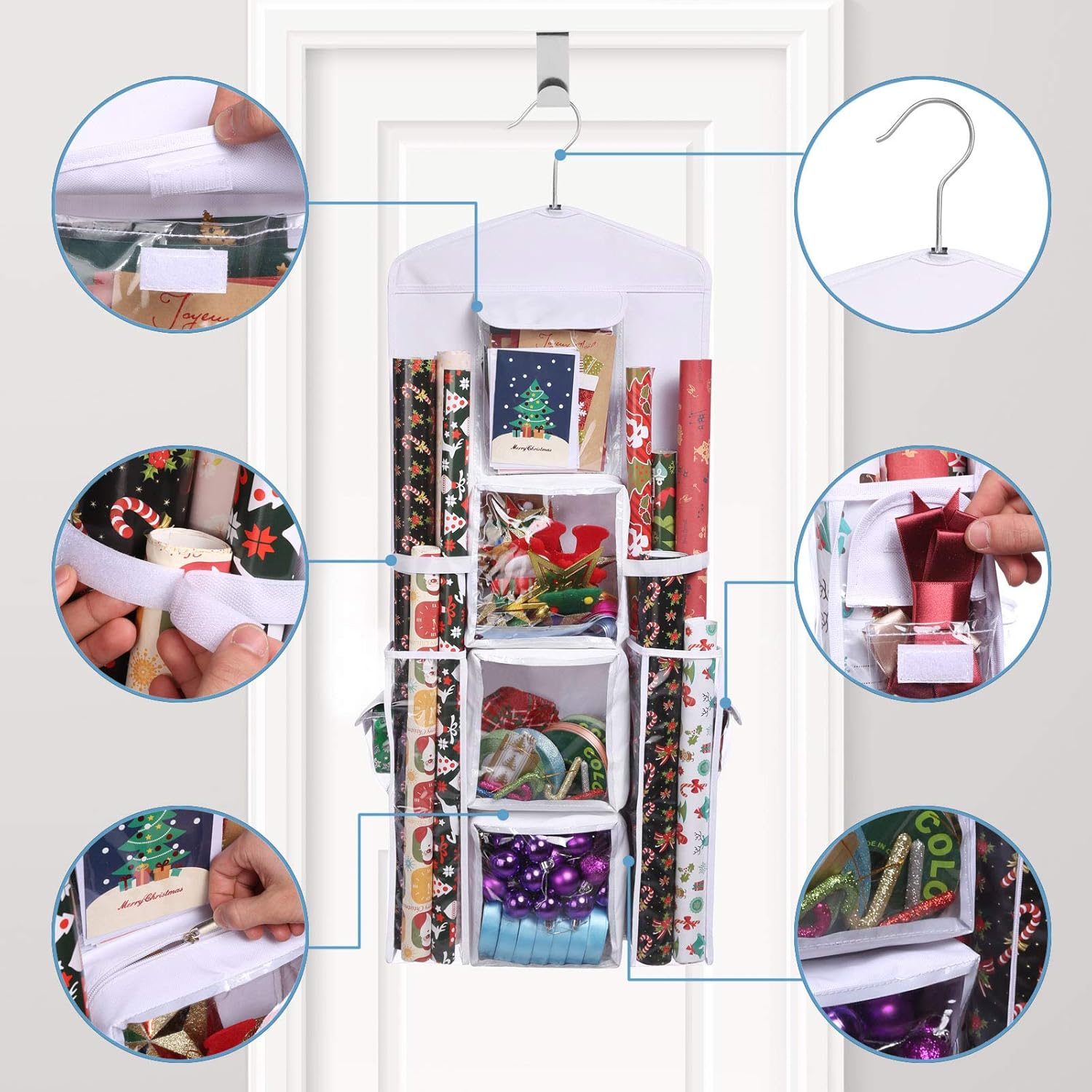 Wrapping Paper Storage Holder Double-Sided Hanging Gift Bag and Gift Wrap Organizer （Original White）: Home & Kitchen